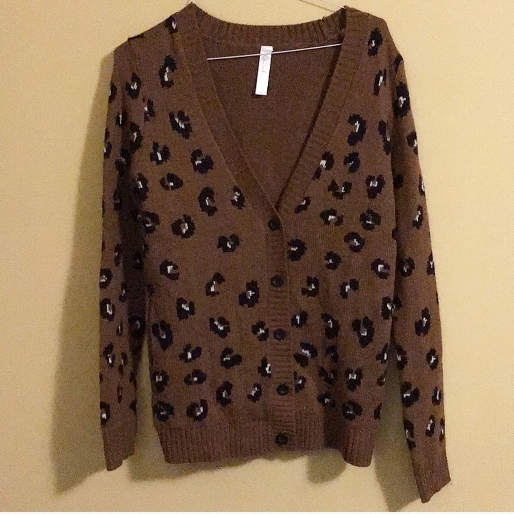 Brown Leopard Print V-Neck Cardigan Sweater